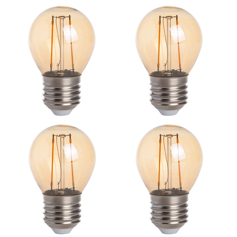 Gold Tint G16 E26/E27 2W LED Vintage Antique Filament Light Bulb, 25W Equivalent, 4-Pack, AC100-130V or 220-240V